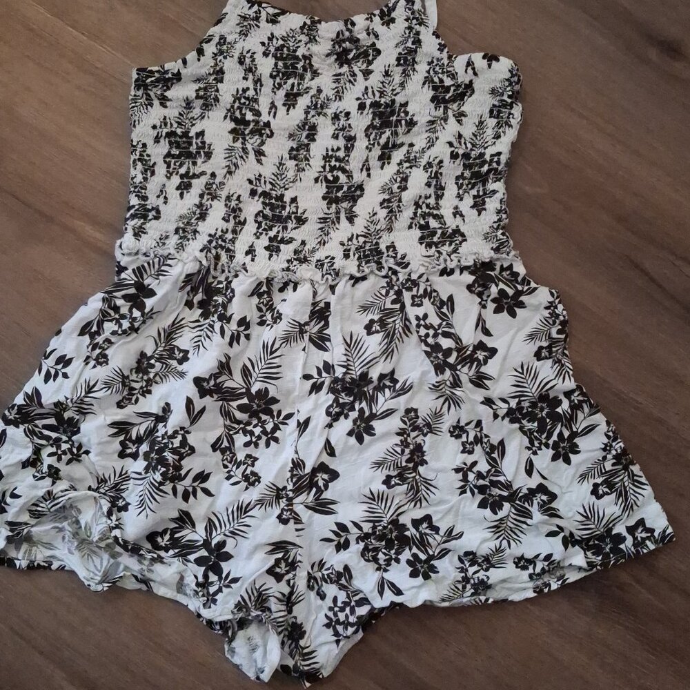 Girls black and white floral romper